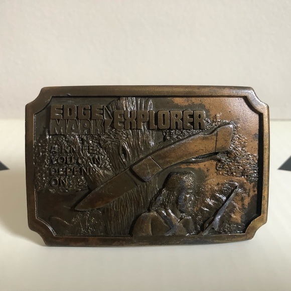 Vintage 1977 Edge Mark Explorer “A Knife You Can Depend On” Belt Buckle - Picture 2 of 7
